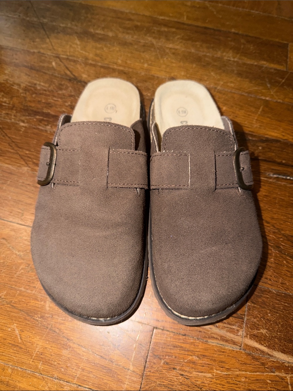 Women’s Brown Suede Slip-On Clog with Buckle